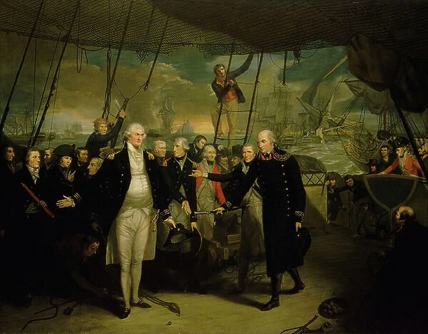 Duncan receiving the surrender of de Winter at the Battle of Camperdown, 1797 (oil on canvas)