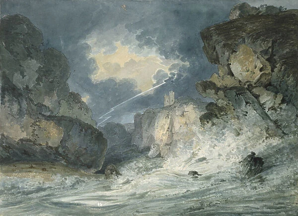 Dunstanburgh Castle in a Thunderstorm, 18th century (w  /  c on paper)