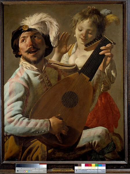 The duo A singer playing lute with a dancer. Painting by Hendrick ter Brugghen