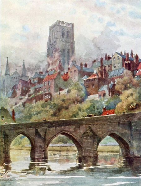 Durham, Elvet Bridge (colour litho)