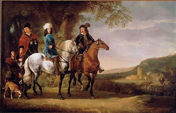 The Dutch Nobles Walk on horseback. Painting by Albert (Aelbert or Aelbrecht