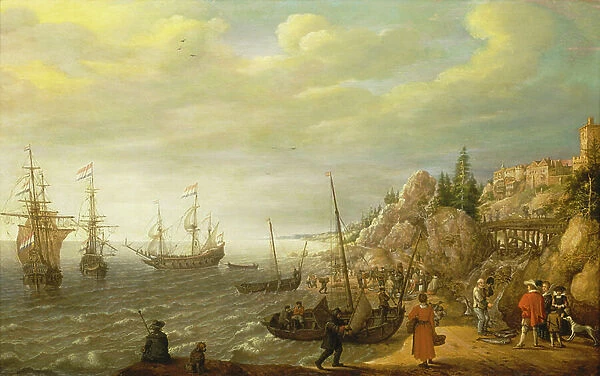 Dutch Ships at Anchor off a Fortified Scandinavian Town, 1625 (oil on panel)