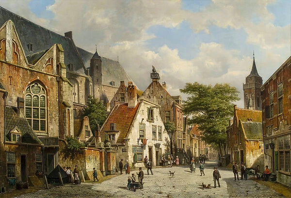 A Dutch Street Scene in Summer, 19th century (oil on canvas)