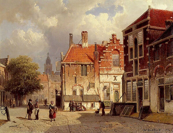A Dutch Town Square, 1860 (oil on panel)