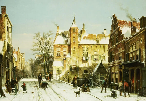 A Dutch Village in Winter (oil on canvas)