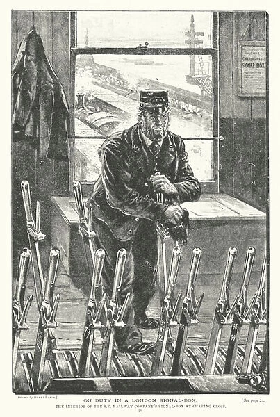 On Duty in a London Signal-Box (engraving)