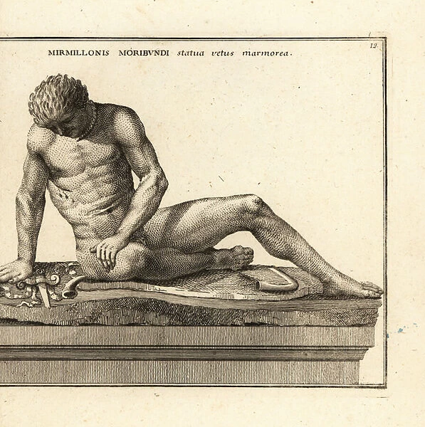 The Dying Gaul, ancient Roman marble statue by Epigonus. 1779 (engraving)