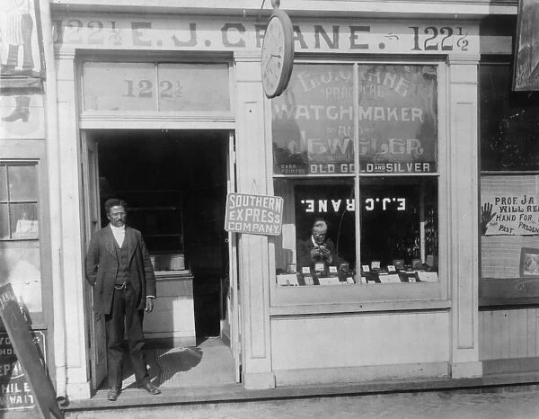 E. J. Crane, watchmaker and jewelry store, c. 1899 (b  /  w photo)