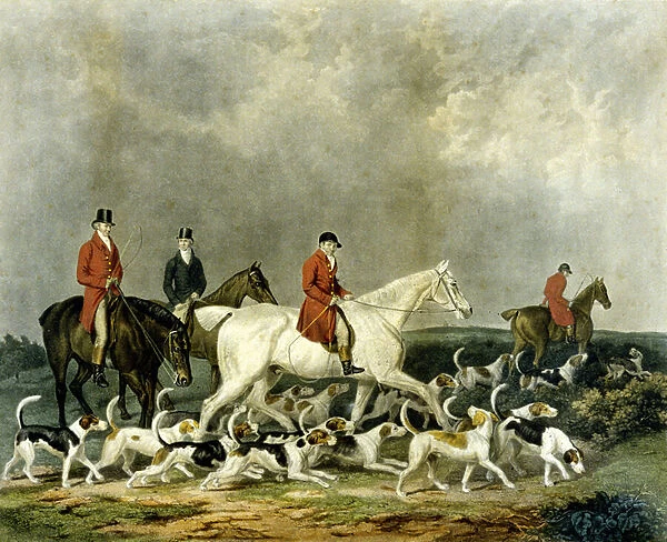 The Earl of Derbys Stag Hounds, engraved by R. Woodman, 1823 (colour litho)