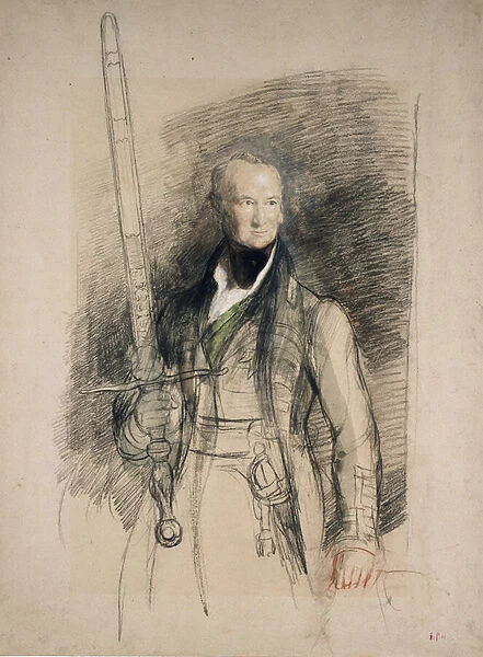 The Earl of Morton carrying the Sword of State, 1824 (black red chalk with w  /  c
