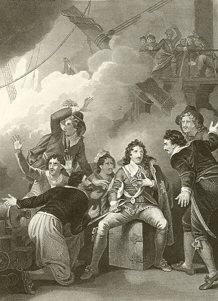 The Earl of Sandwich refusing to quit his vessel while on fire (engraving)