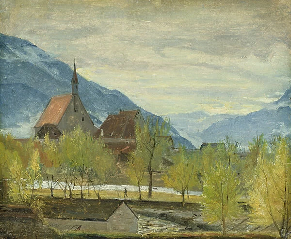 Early snow in Merano, 1830-31 (oil on paper mounted on card)