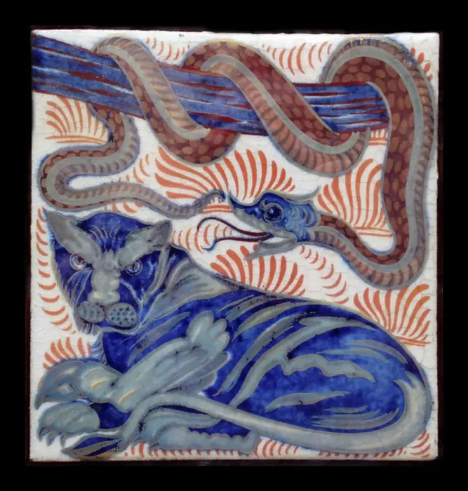 Framed Print : Earthernware tile with animal pattern