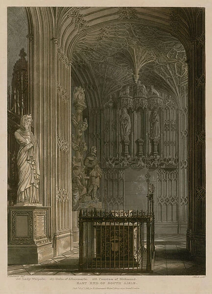 East End of South Aisle, Westminster Abbey, London (coloured engraving)