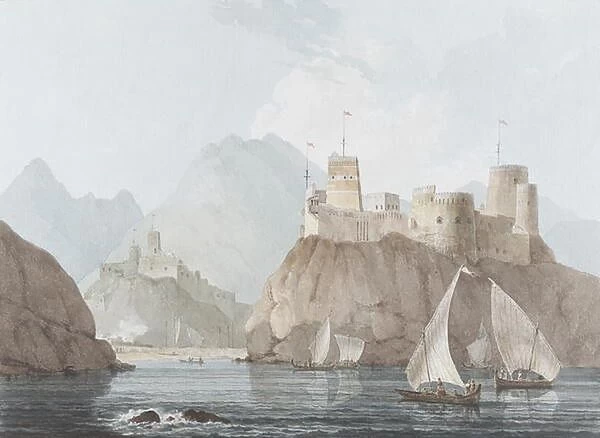 East View of the Forts Jellali and Merani, Muskah, Arabia, June 1793 (w  /  c, pen & ink