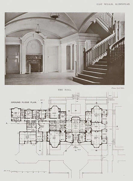 East Weald, Hampstead, The Hall, Ground Floor Plan (b  /  w photo)