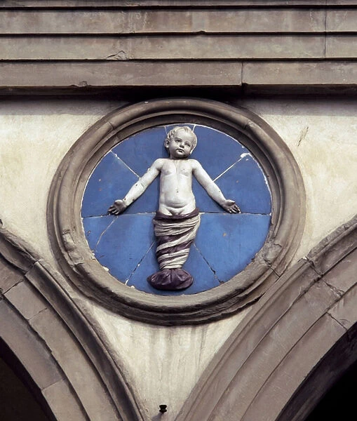 Detail of the eastern facade of the Ospedale degli Innocenti, 15th century (photography)