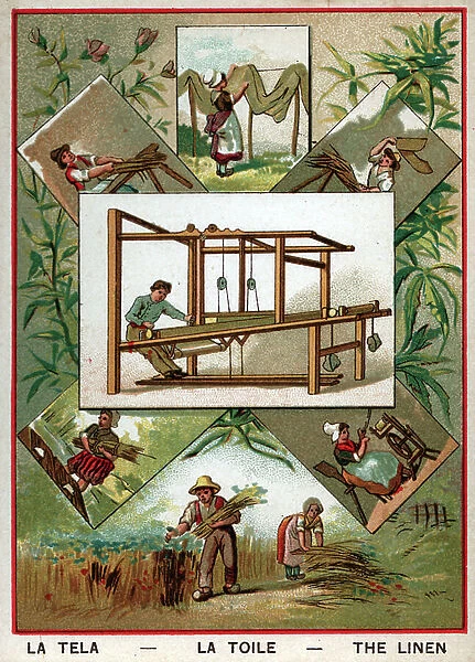 Economy. Industry. The linen, from the harvest to the loom. Imagery, France, c.1900