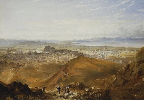 Edinburgh from Arthurs Seat, (pencil and watercolour)
