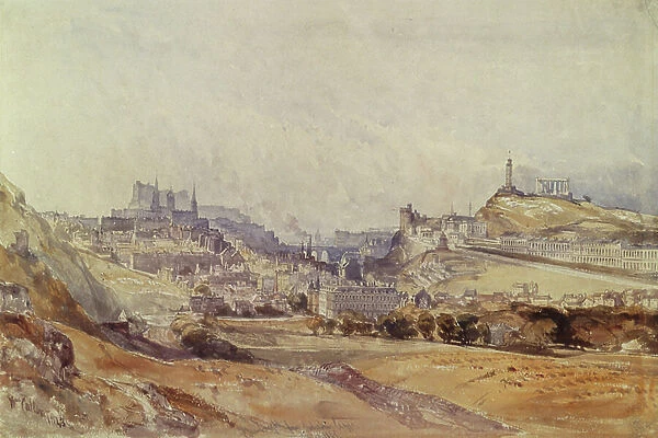 Edinburgh from Salisbury Crags, 1843 (pencil & w / c on paper)