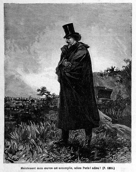 Edmond Dantes, the Count of Monte-Cristo leaving Paris - Engraving by Riou
