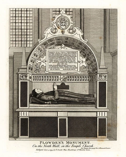 Edmund Plowdens monument on the north wall in the Temple Church