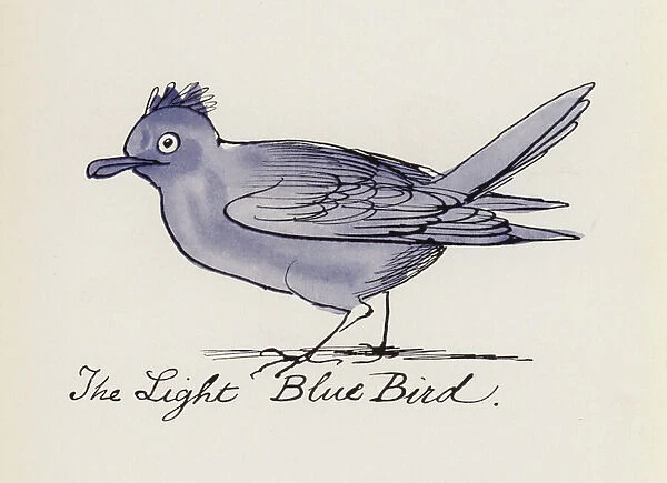 Edward Lear, The Bird Book: The Light Blue Bird (colour litho)