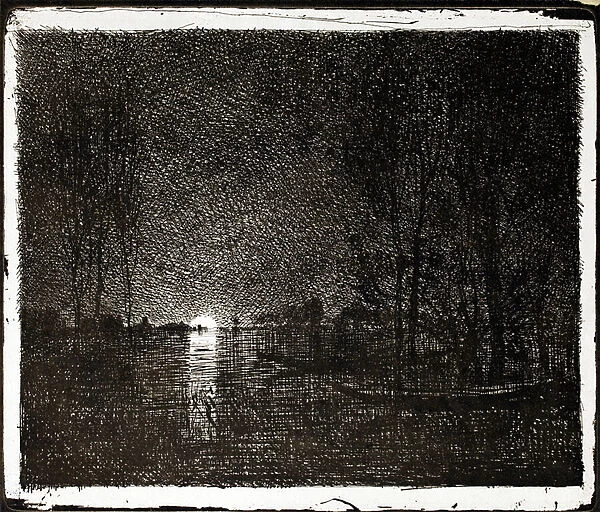 Effect de nuit, cliche glass by Charles Francois Daubigny (1817-1878), realized in 1862, coal-drawn 1911. Photography, KIM Youngtae
