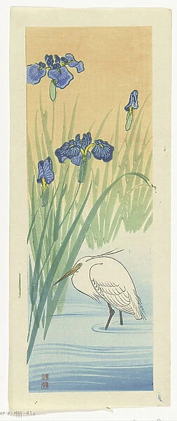 Egret with irises, 1925-36 (colour woodcut)