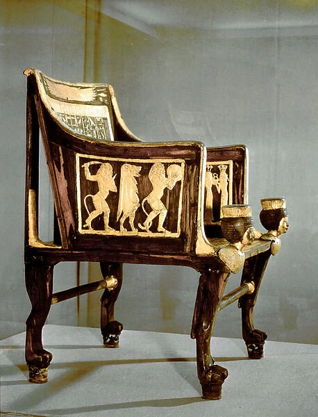 Egyptian antiquite: wooden chair of Queen Satamun sister of Tutankhamun