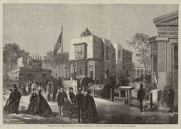 The Egyptian Okel and Model of the Catacombs of Rome in the Park of the Paris Exhibition (engraving)