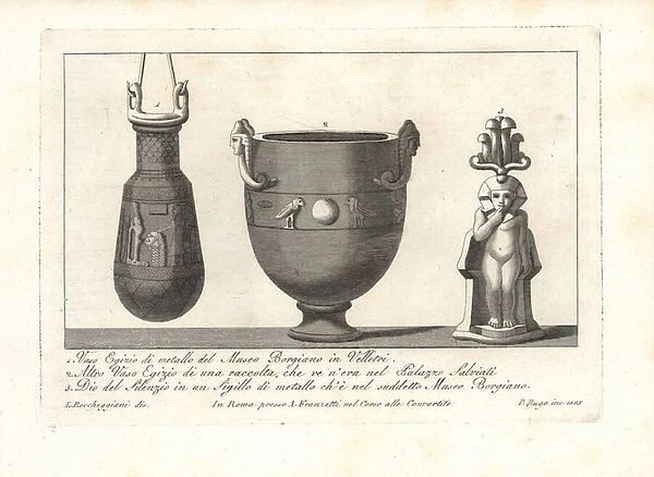 Egyptian vases and Harpocrates or god of silence. 1802 (engraving)