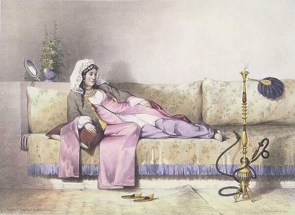 Egyptian Woman in a Harem in Cairo, illustration from The Valley of the Nile engraved by Bureau, pub. by Lemercier, 1848 (litho)