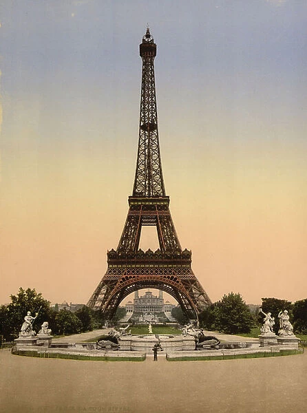 Eiffel Tower, full-view, looking toward the Palais du Trocadero, Paris, France, c.1890-c.1900