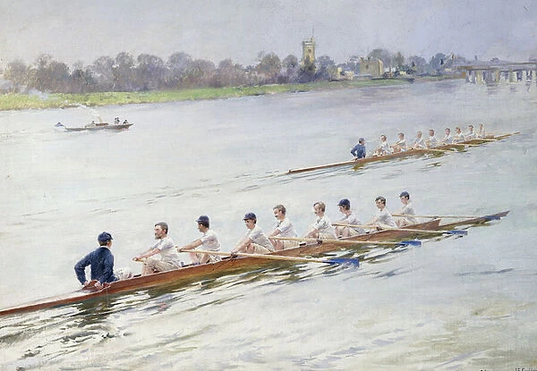 Eights Racing at Putney, (oil on canvas)