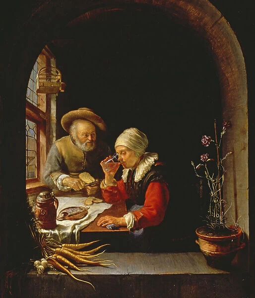 An Elderly Couple Eating (panel)