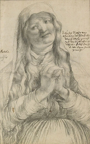 An Elderly Woman with Clasped Hands, c. 1512 (black chalk on paper)