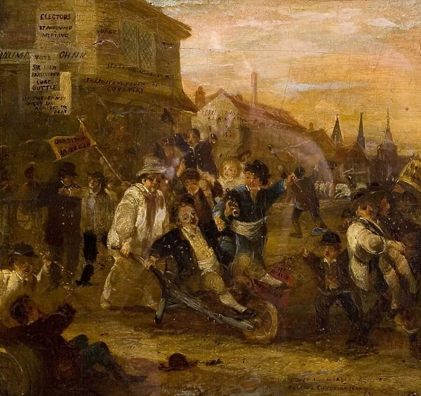 Election Riot at Coventry, 1861 (oil on panel)