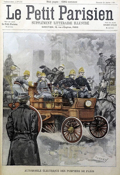 Electric car of the Paris Fire Brigade - in 'Le Petit Parisien ', 1900