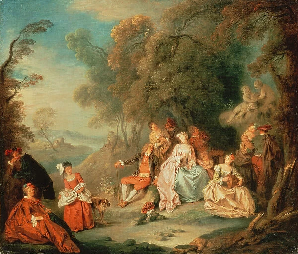 Elegant company in a park (oil on canvas)