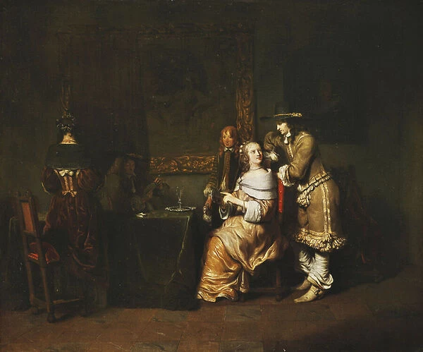 Elegant Company Playing Cards in an Interior, c. 1650s (oil on canvas)