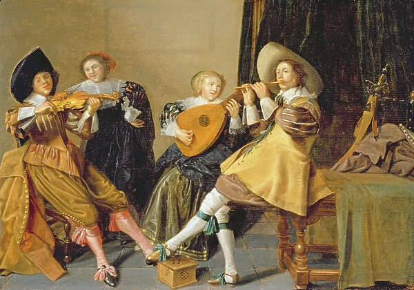 An Elegant Company Playing Music in an Interior (oil on panel)