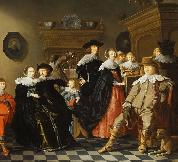 An Elegant Family in an Interior, (oil on canvas)