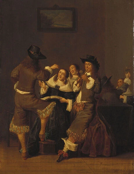 Elegant Figures Drinking and Merrymaking in an Interior, 1653 (oil on panel)