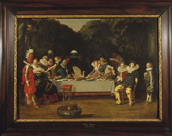 Elegant Figures feasting in an Arbour (oil on panel)