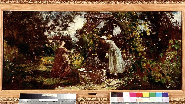 An elegante and her maid at the well Painting by Adolphe Monticelli (1824-1886) Dim. 34, 5x69, 5 cm Mandatory mention: Collection foundation regards of Provence, Marseille