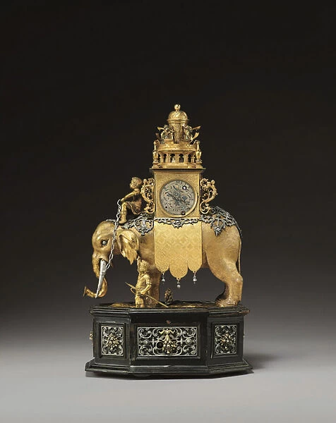Elephant Automoaton Clock, Augsburh, c. 1600-10 (silvered bronze, enamelled silver & gilt-bronze)