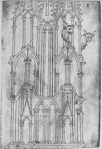 Elevation of the tower of Laon Cathedral (pen and ink on paper)