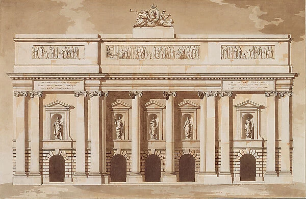 Elevation for the West Front of Parliament House, Dublin, c. 1787 (pen and brush with brown ink