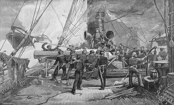 The eleven-inch forward pivot-gun on the Kearsarge in action, engraved